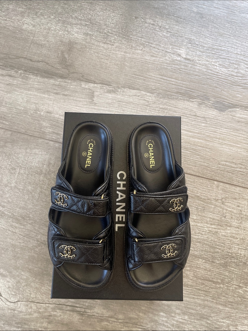 Chanel Grained Calfskin Velcro Sandal/ Slides - Picture 2 of 12